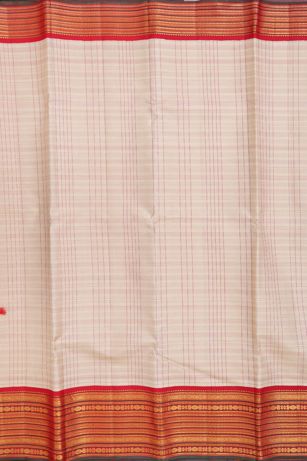 Kanchipuram Silk Saree In Beige With Checks Design