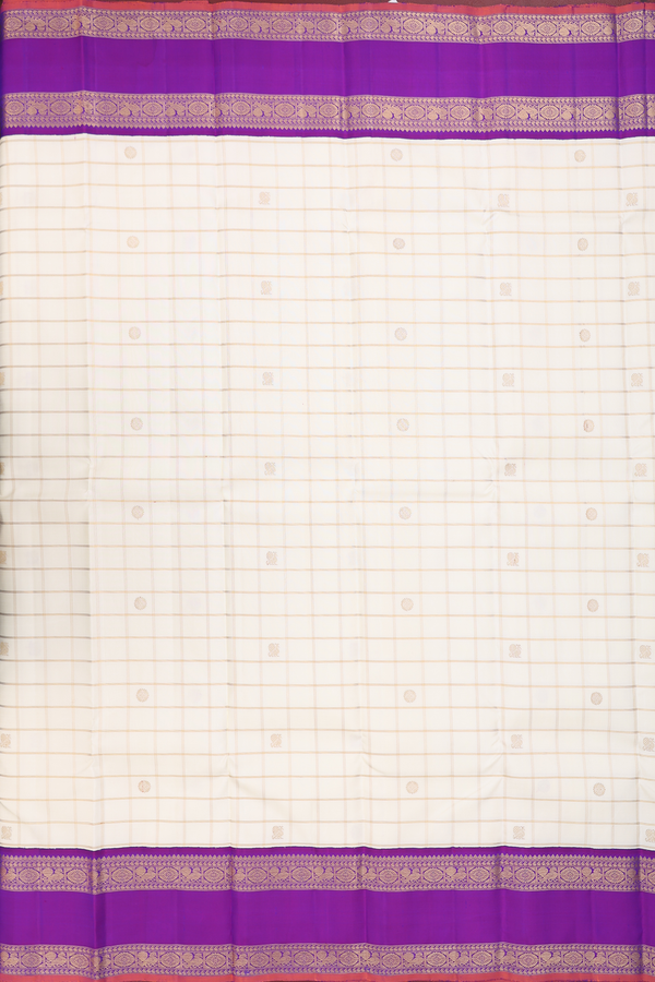 Kanchipuram Silk Saree In Beige With Checks Design