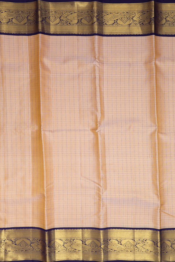 Kanchipuram Silk Saree In Beige With Checks Design