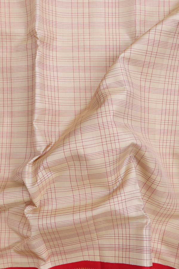 Kanchipuram Silk Saree In Beige With Checks Design