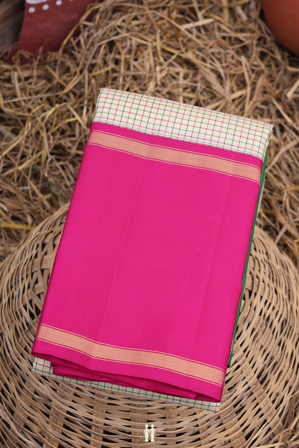 Kanchipuram Silk Saree In Beige With Checks Design
