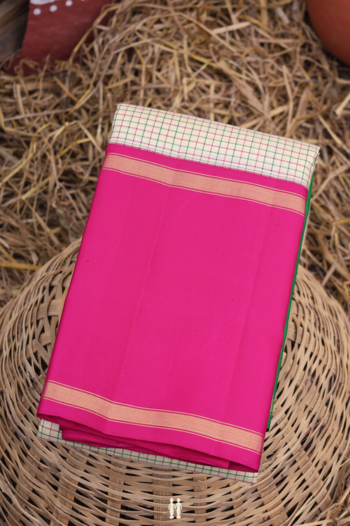 Kanchipuram Silk Saree In Beige With Checks Design
