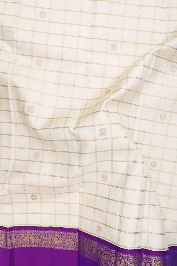 Kanchipuram Silk Saree In Beige With Checks Design