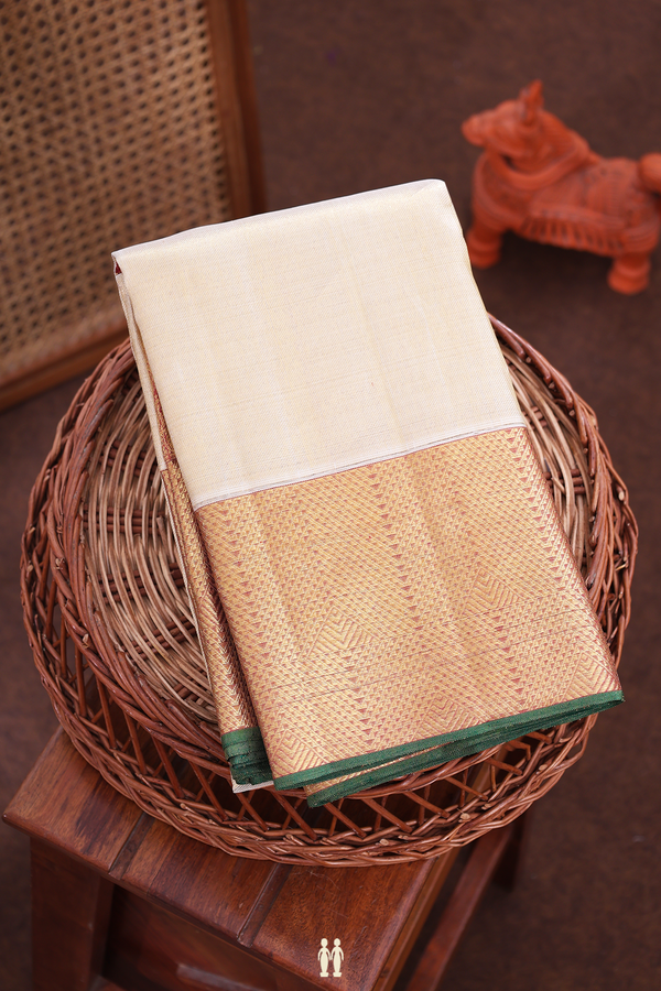 Kanchipuram Silk Saree In Beige Tissue With Contrast Border