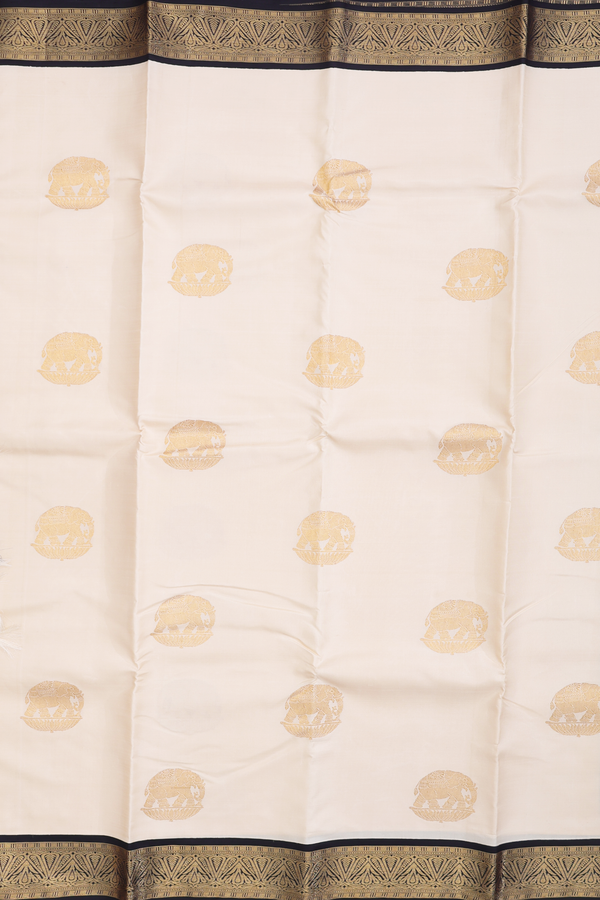 Kanchipuram Silk Saree In Beige With Elephant Motifs