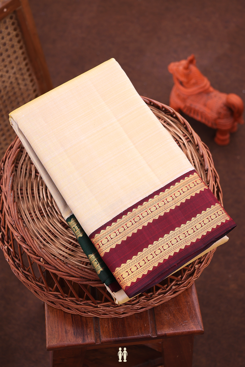 Kanchipuram Silk Saree In Beige With Ganga Jamuna Border