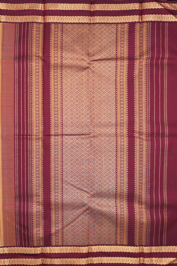 Kanchipuram Silk Saree In Beige With Ganga Jamuna Border