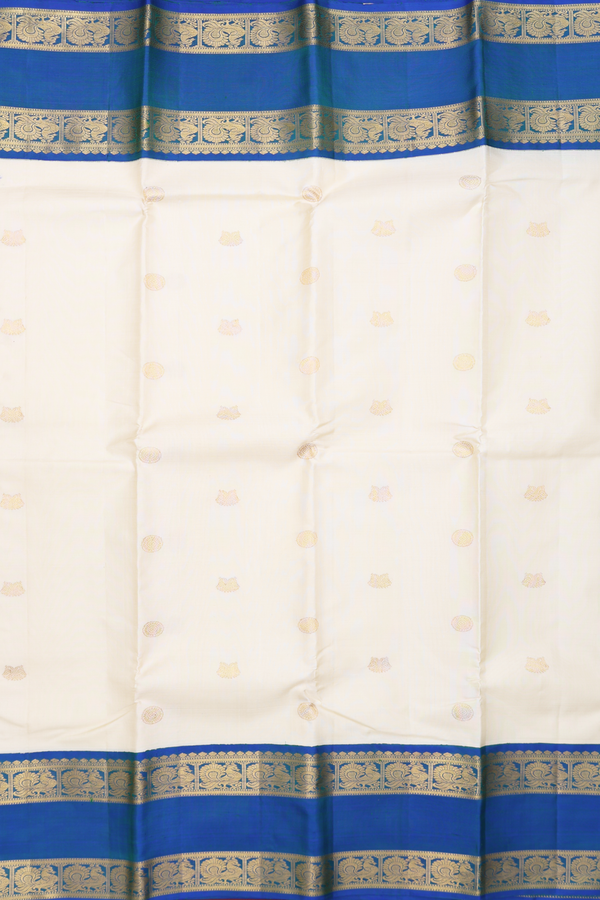 Kanchipuram Silk Saree In Beige With Iruthalai Pakshi Buttas