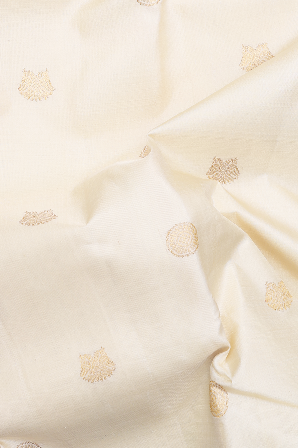 Kanchipuram Silk Saree In Beige With Iruthalai Pakshi Buttas