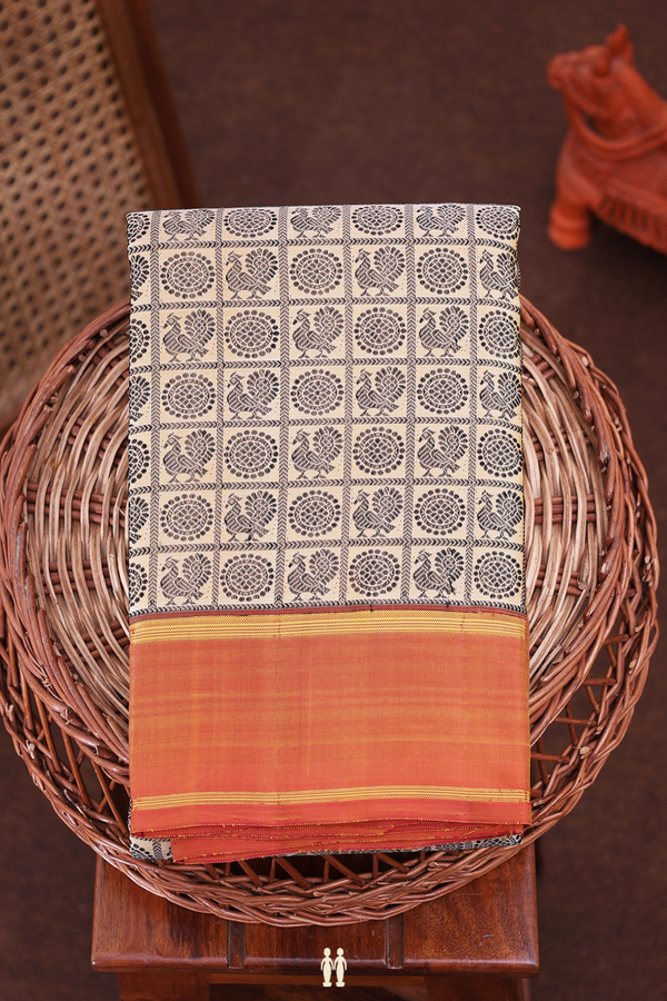 Kanchipuram Silk Saree In Beige With Jacquard Pattern