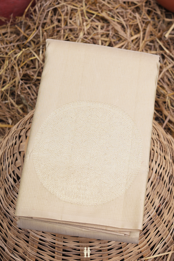 Kanchipuram Silk Saree In Beige With Mandala Design