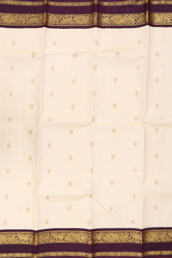 Kanchipuram Silk Saree In Beige With Paisley Buttas