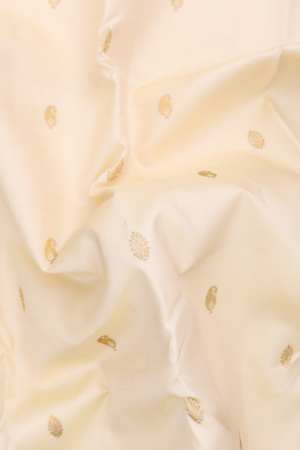 Kanchipuram Silk Saree In Beige With Paisley Buttas