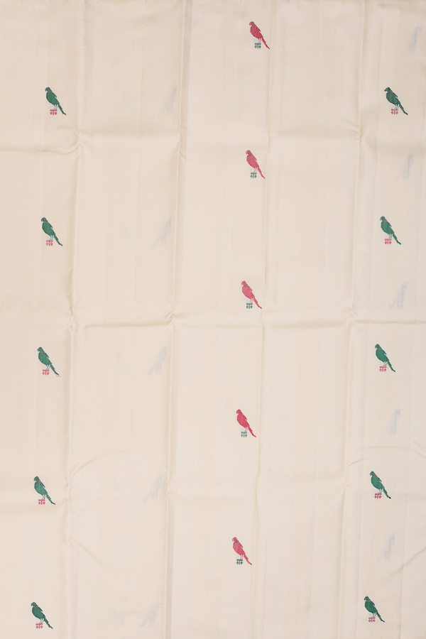 Kanchipuram Silk Saree In Beige With Parrot Buttas