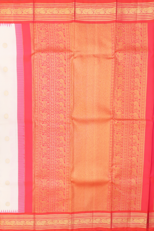 Kanchipuram Silk Saree In Beige With Peacock Buttas