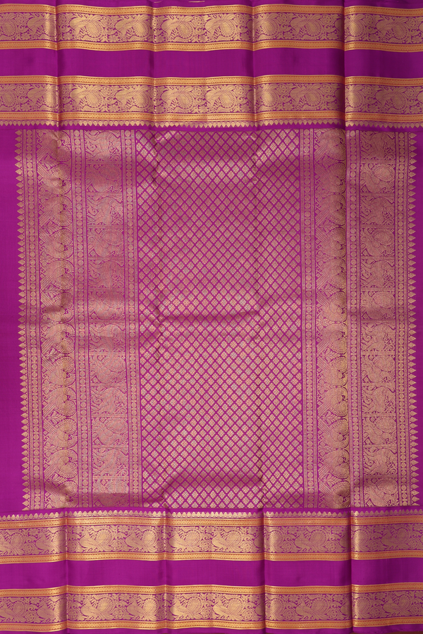 Kanchipuram Silk Saree In Beige With Peacock Buttas