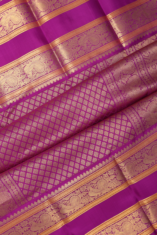 Kanchipuram Silk Saree In Beige With Peacock Buttas