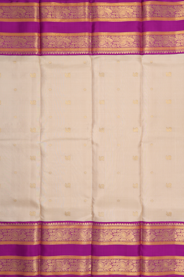Kanchipuram Silk Saree In Beige With Peacock Buttas
