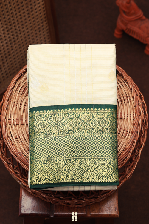 Kanchipuram Silk Saree In Beige With Stripes Design