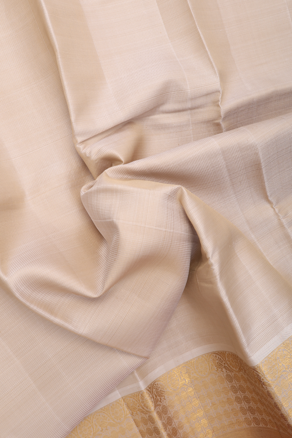 Kanchipuram Silk Saree In Beige With Stripes Design