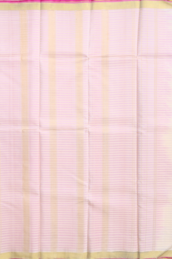 Kanchipuram Silk Saree In Beige With Stripes Design