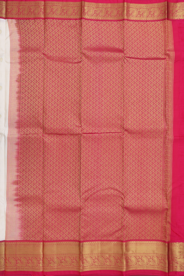 Kanchipuram Silk Saree In Beige With Stripes Design