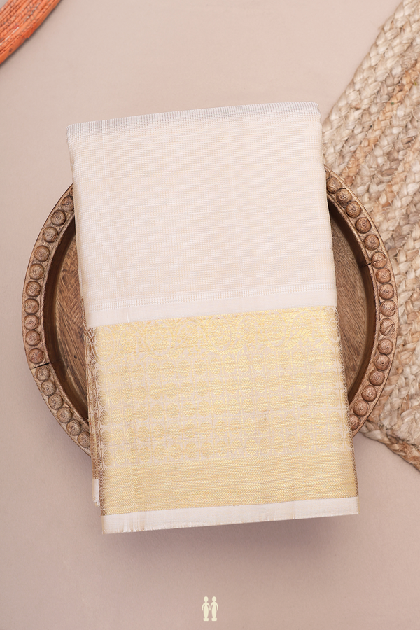 Kanchipuram Silk Saree In Beige With Stripes Design