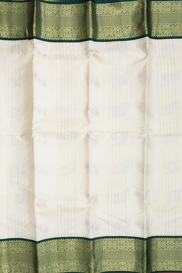 Kanchipuram Silk Saree In Beige With Stripes Design