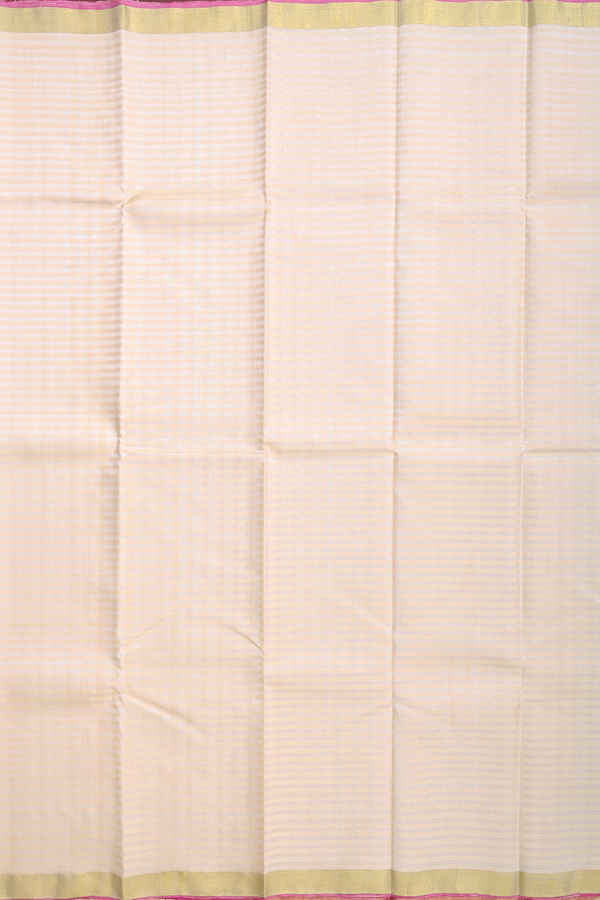 Kanchipuram Silk Saree In Beige With Stripes Design