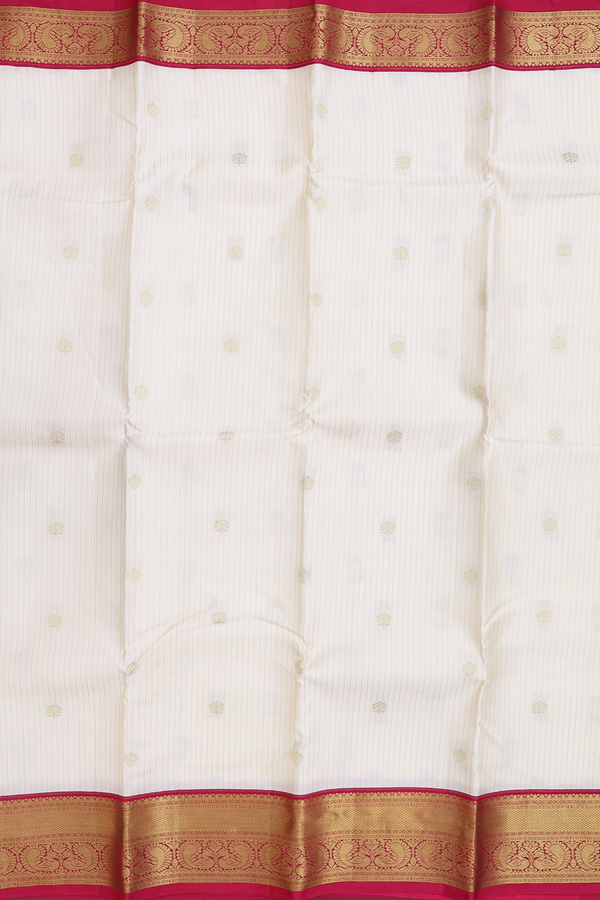 Kanchipuram Silk Saree In Beige With Stripes Design