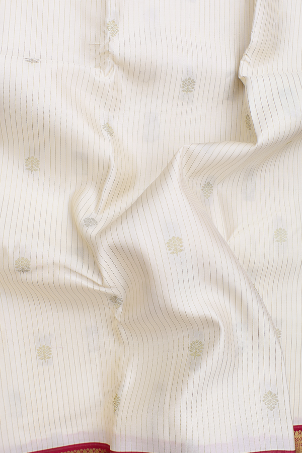 Kanchipuram Silk Saree In Beige With Stripes Design
