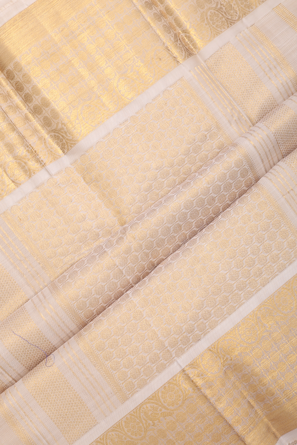 Kanchipuram Silk Saree In Beige With Stripes Design