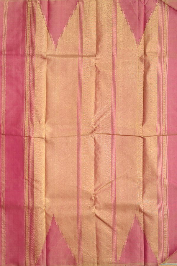 Kanchipuram Silk Saree In Beige With Temple Design