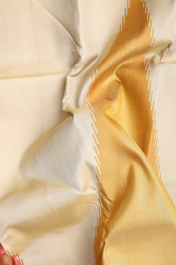 Kanchipuram Silk Saree In Beige With Temple Design