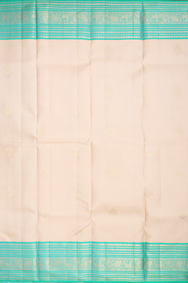 Kanchipuram Silk Saree In Beige With Thilagam Buttas
