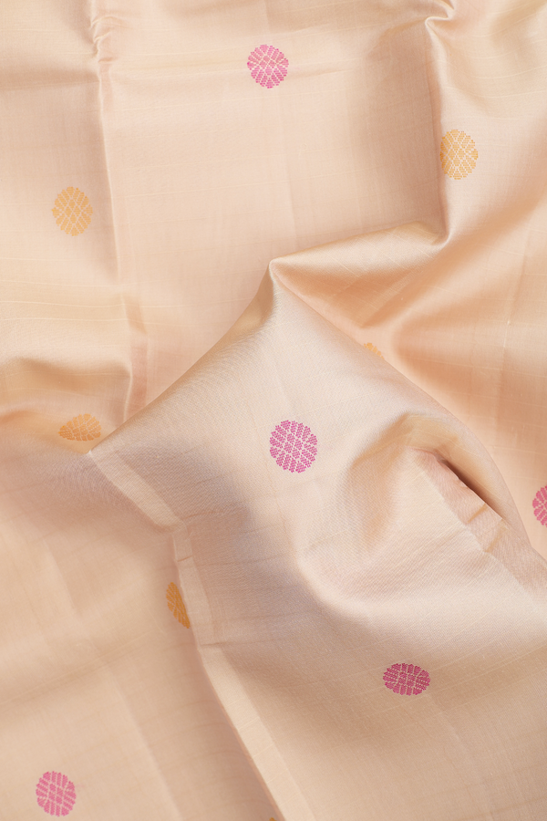 Kanchipuram Silk Saree In Beige With Threadwork Buttas