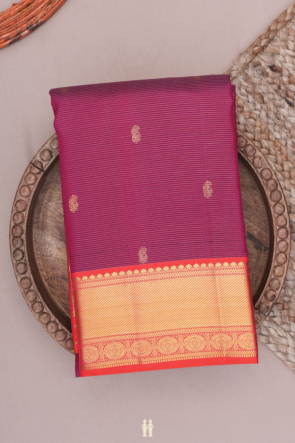 Kanchipuram Silk Saree In Berry Pink Stripes With Buttas