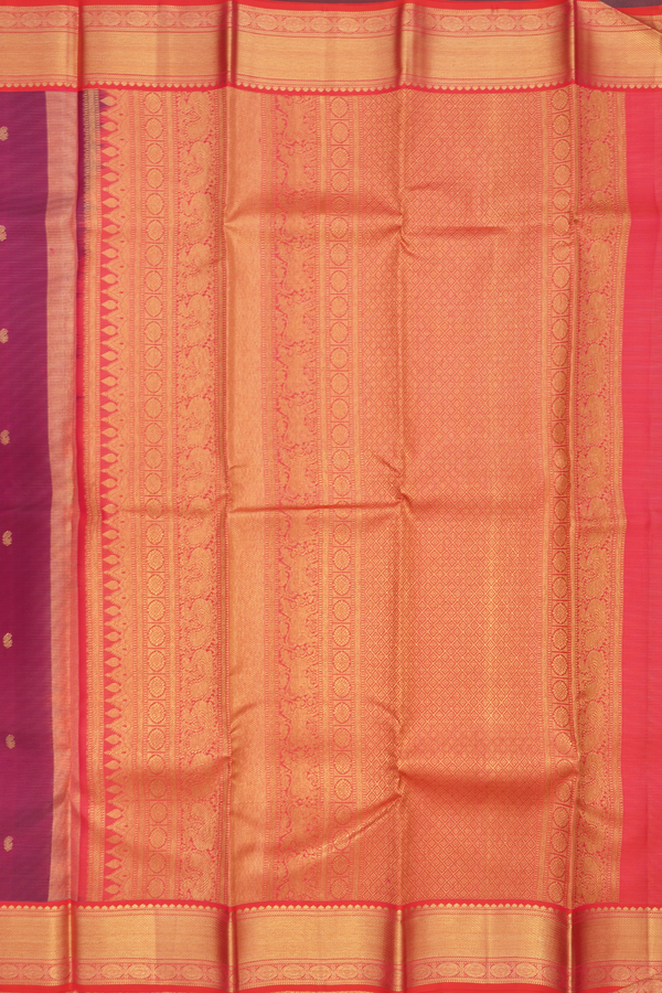 Kanchipuram Silk Saree In Berry Pink Stripes With Buttas