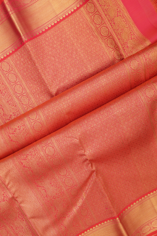 Kanchipuram Silk Saree In Berry Pink Stripes With Buttas