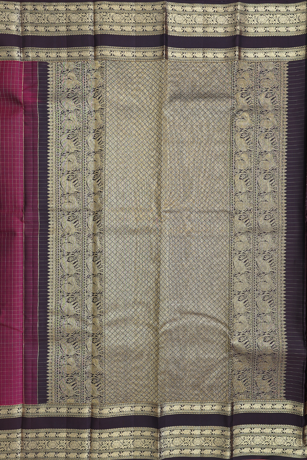 Kanchipuram Silk Saree In Berry Purple With Checks Design