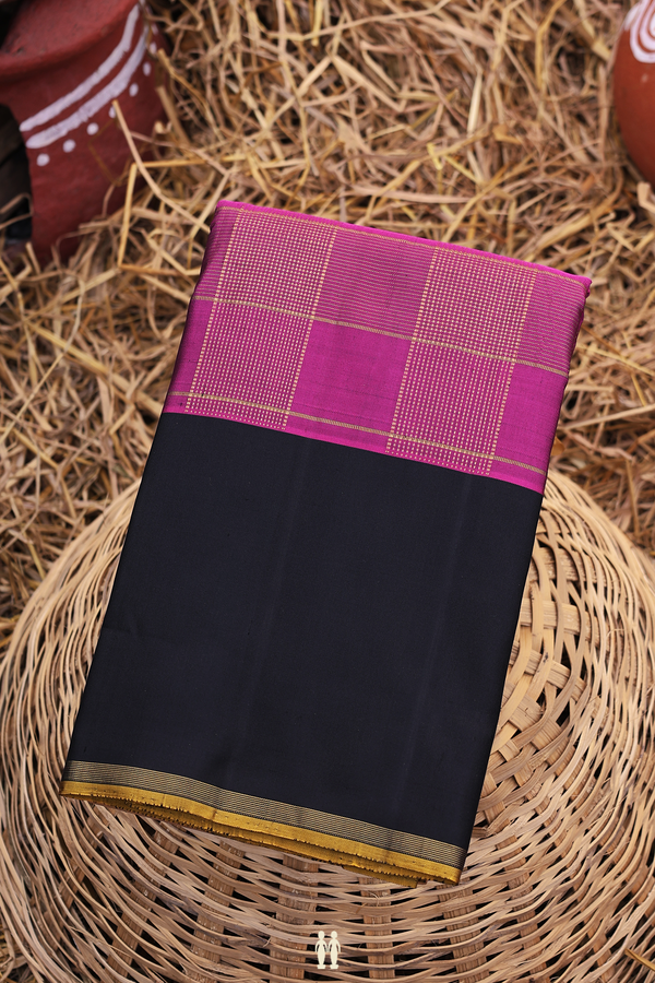 Kanchipuram Silk Saree In Berry Purple With Checks Design