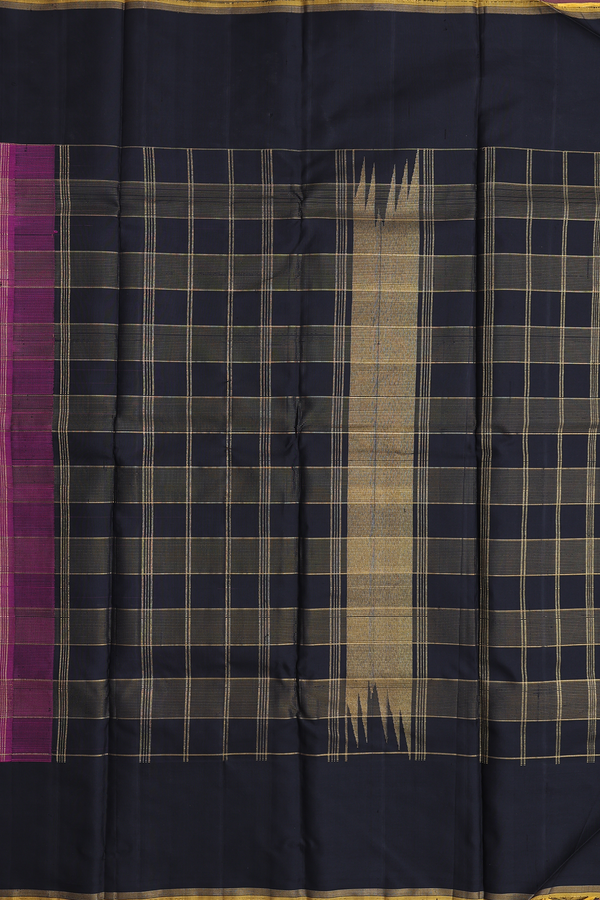 Kanchipuram Silk Saree In Berry Purple With Checks Design