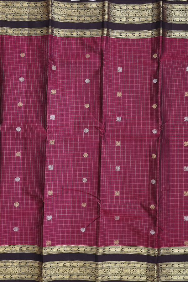Kanchipuram Silk Saree In Berry Purple With Checks Design