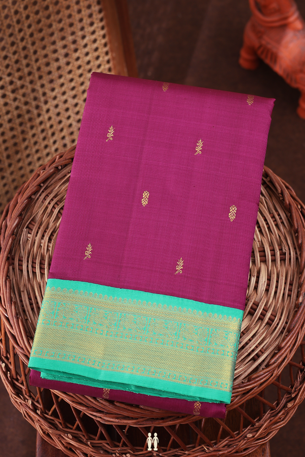 Kanchipuram Silk Saree In Berry Purple With Floral Buttas