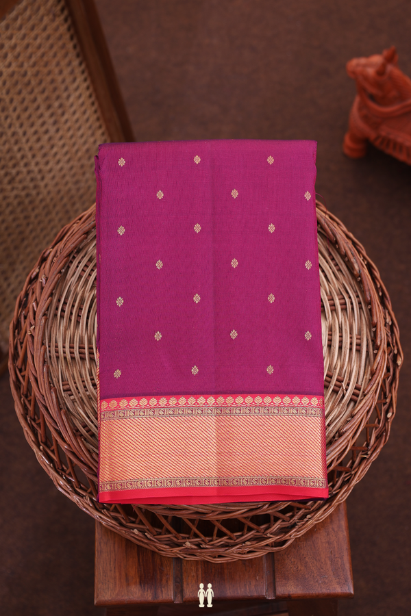 Kanchipuram Silk Saree In Berry Purple With Floral Buttis