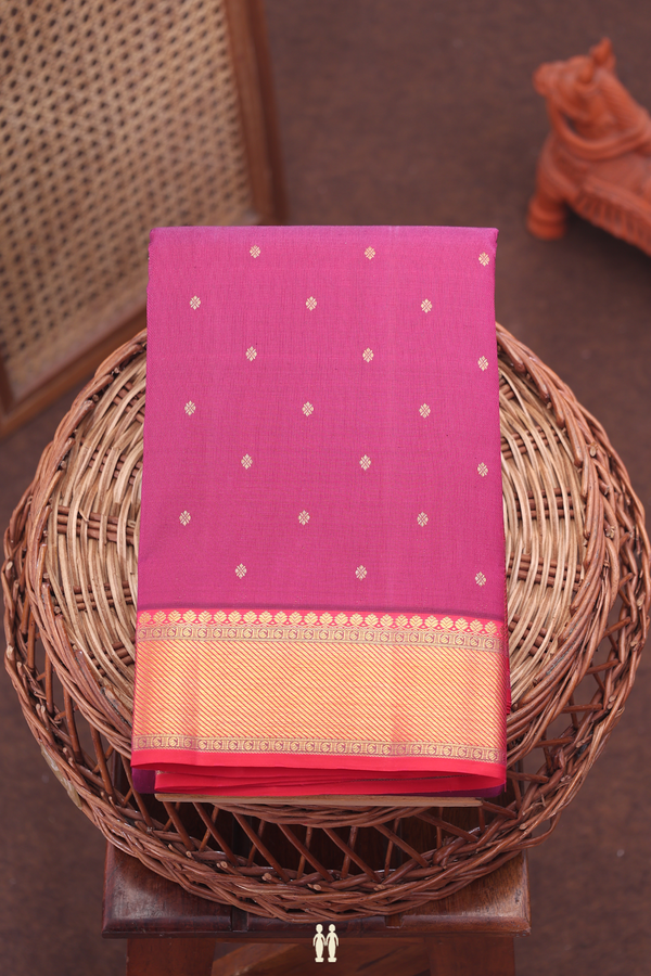 Kanchipuram Silk Saree In Berry Purple With Floral Buttis