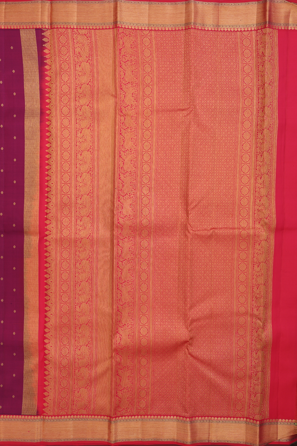 Kanchipuram Silk Saree In Berry Purple With Floral Buttis