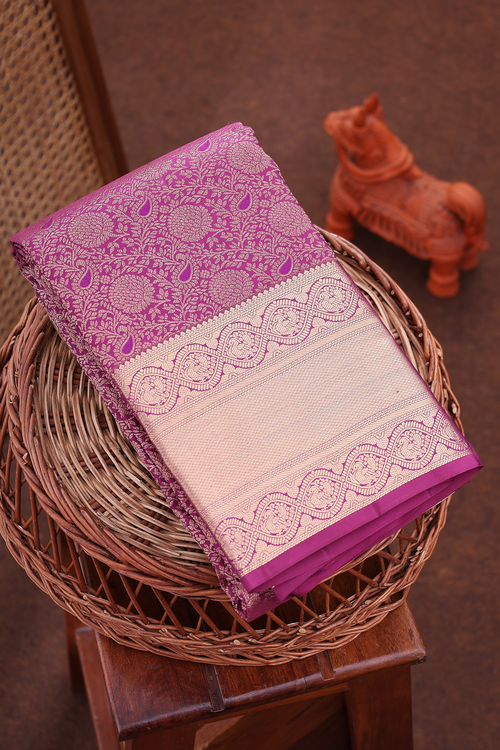 Kanchipuram Silk Saree In Berry Purple With Floral Design