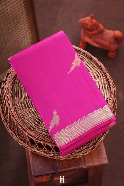 Kanchipuram Silk Saree In Berry Purple With Parrot Buttas