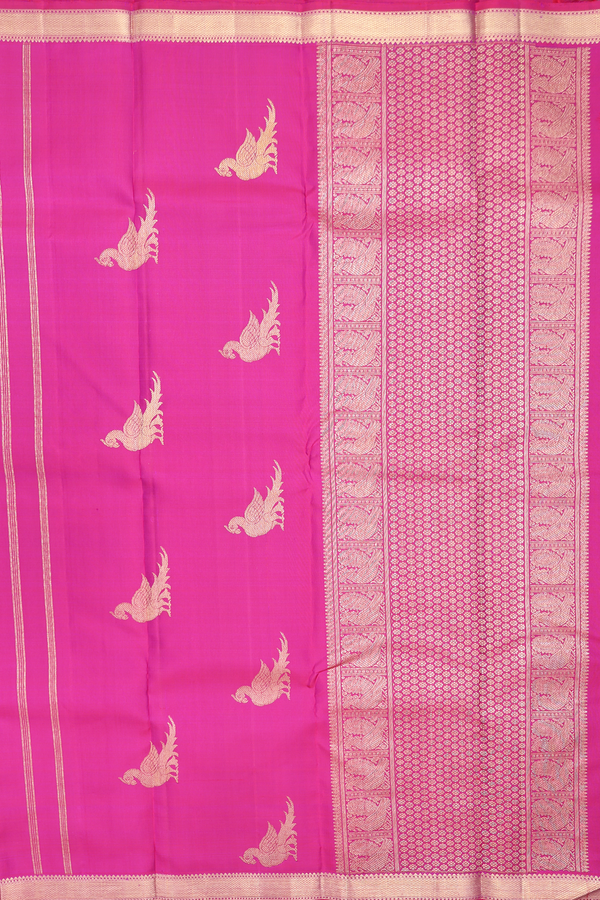 Kanchipuram Silk Saree In Berry Purple With Parrot Buttas